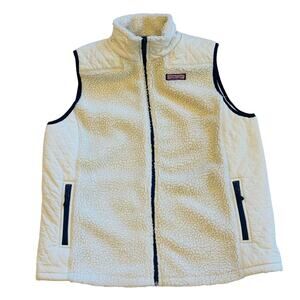 Vineyard Vines Vest Womens Large Cream High Pile Sherpa Zip Up Diamond Quilted